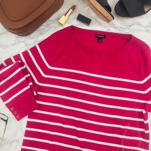 Talbots Pink 3/4 Sleeve Sweater with White Stripes